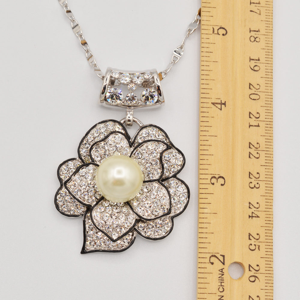 Crystal Pearl Rose Pendant - Gold or Rhodium Plated