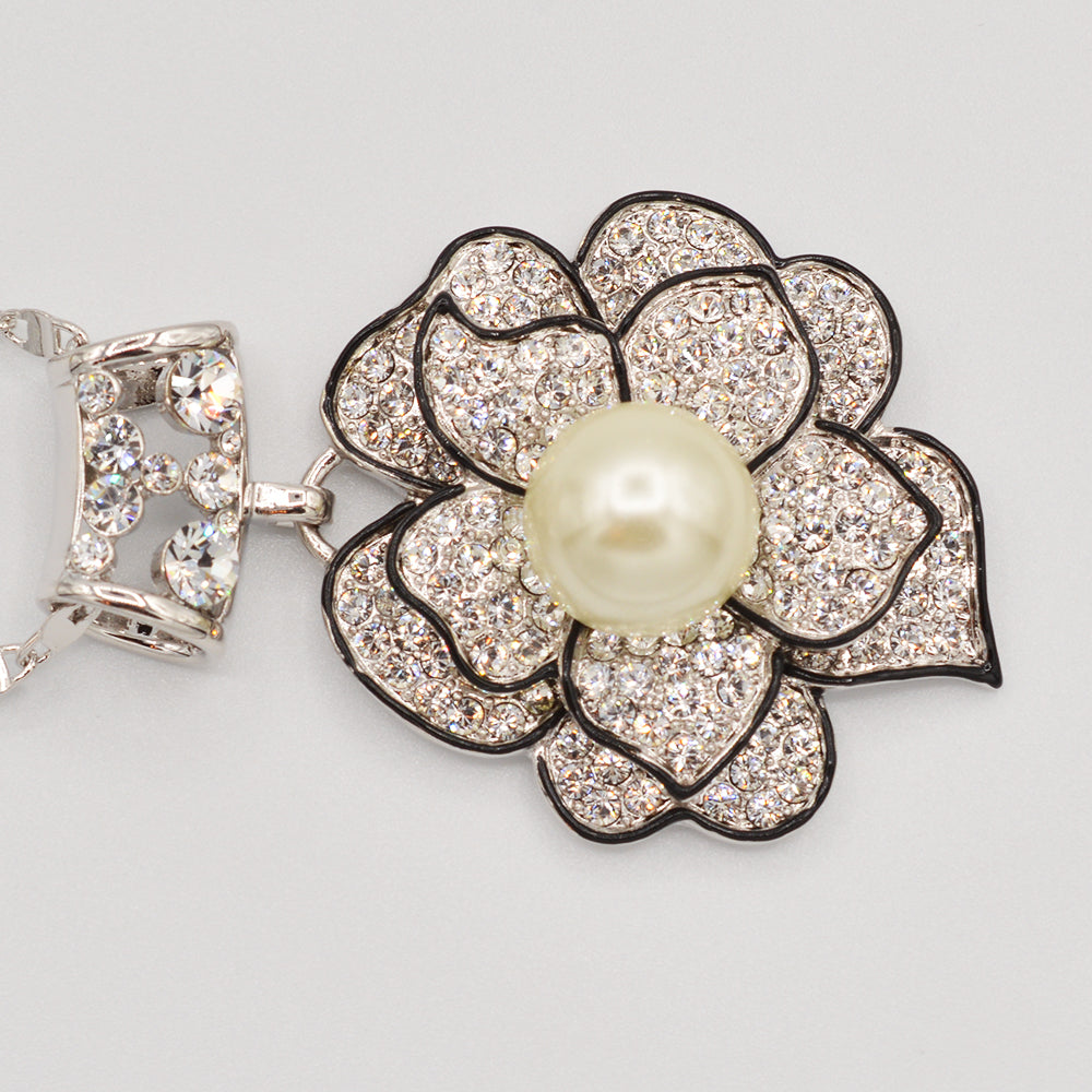 Crystal Pearl Rose Pendant - Gold or Rhodium Plated
