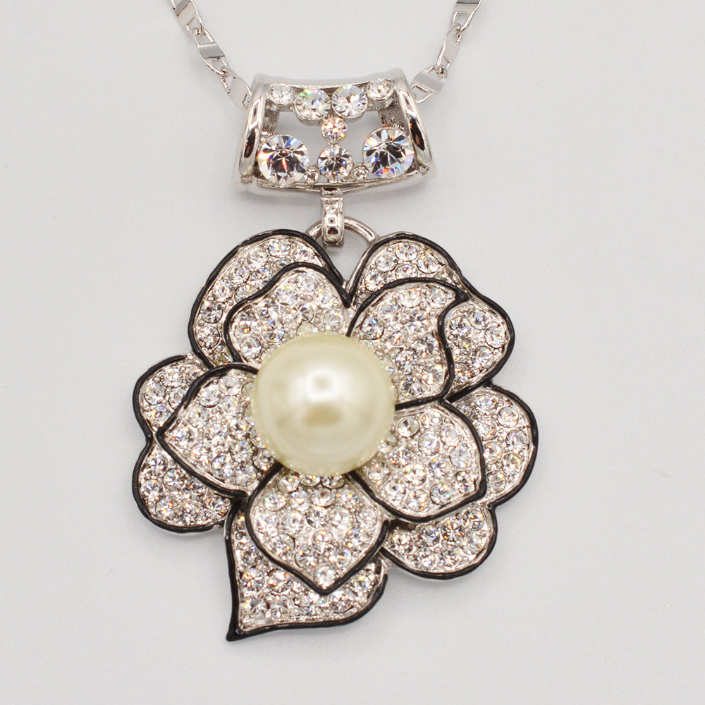 Crystal Pearl Rose Pendant - Gold or Rhodium Plated