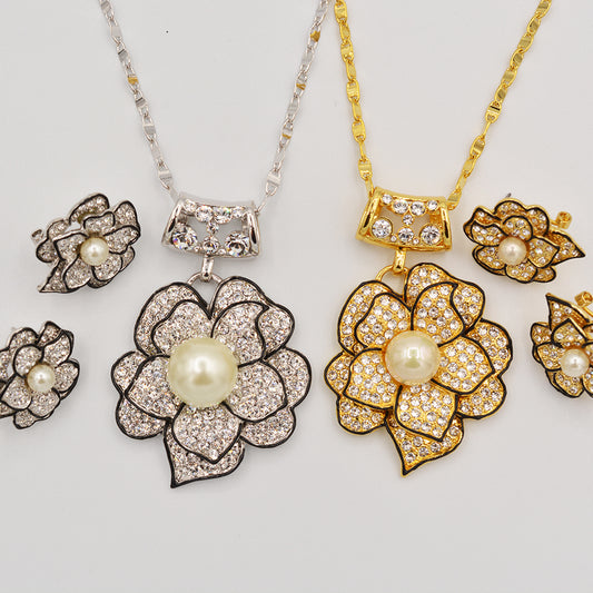 Crystal Pearl Rose Earrings - Gold or Rhodium Plated