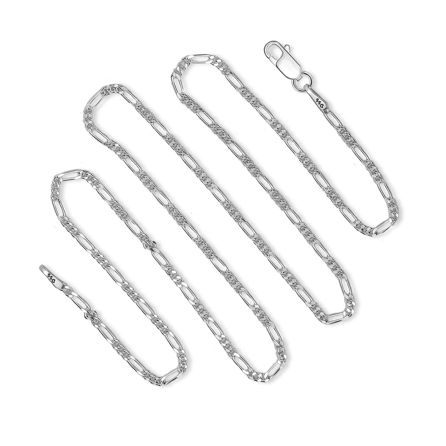 1.8MM Sterling Silver Figaro Chain For Men and Women 16"-30". Perfect for pendants. This chain is very strong and flexible.