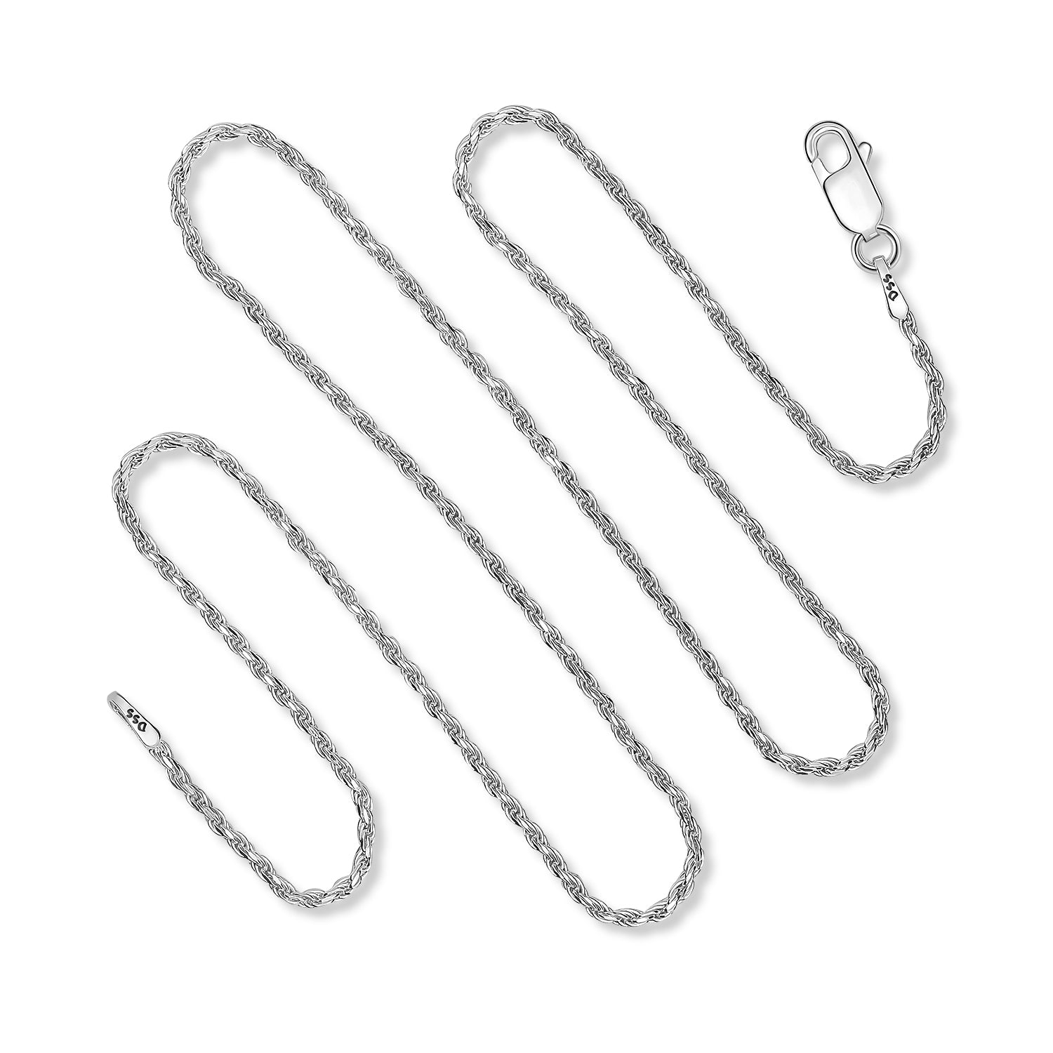 925 Sterling Silver Rope Chain 1.5MM 16-36 Inch – Designer Sterling Silver