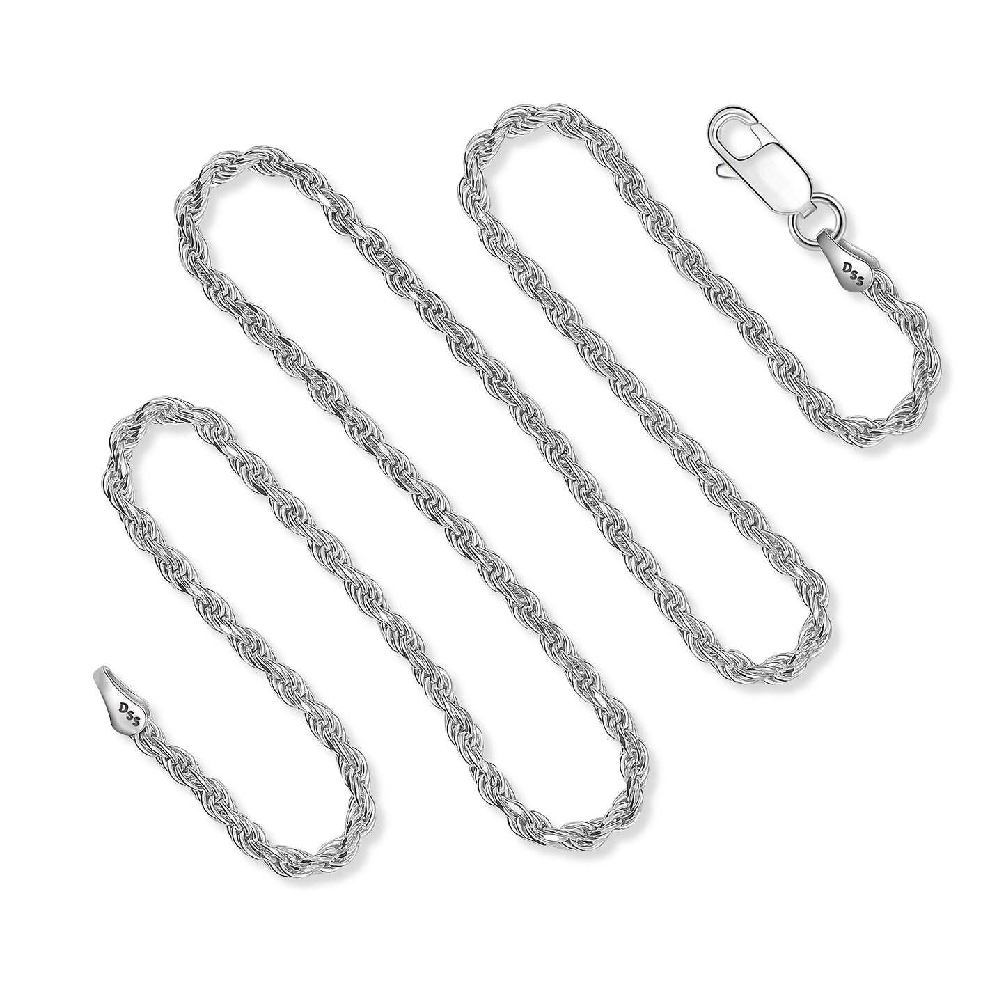 925 Sterling Silver 2.5MM Rope Chain Italian Crafted Necklace for Women and Men 16 - 36". 16", 18", 20", 22", 24", 30", 36". Strong. rope chain. Great for pendants
