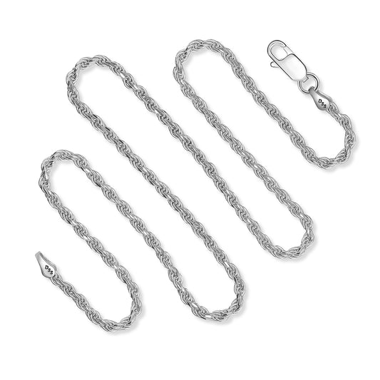 925 Sterling Silver 2.5MM Rope Chain Italian Crafted Necklace for Women and Men 16 - 36". 16", 18", 20", 22", 24", 30", 36". Strong. rope chain. Great for pendants