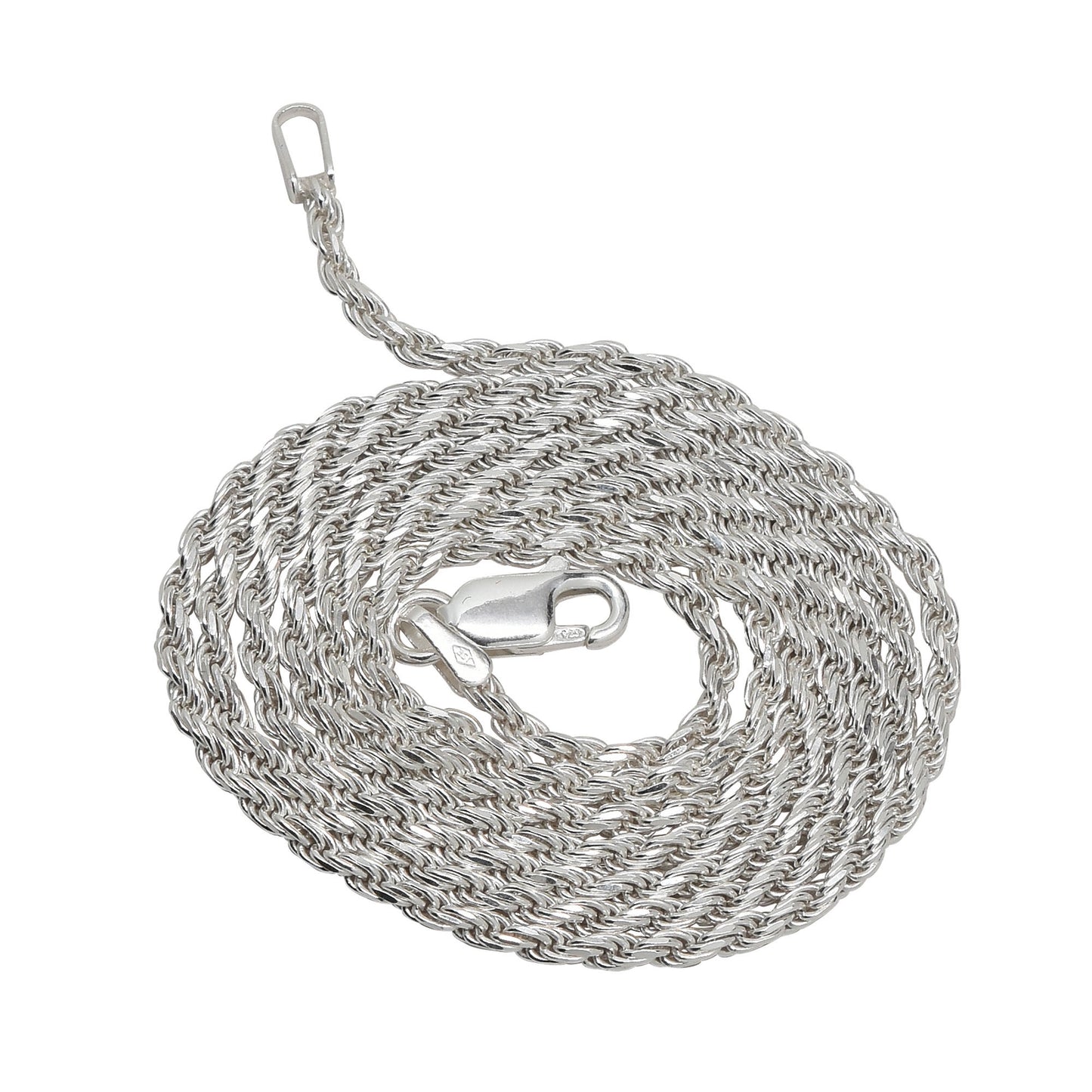 2MM Sterling Silver Rope Chain with Lobster Claw Clasp 16"-30"