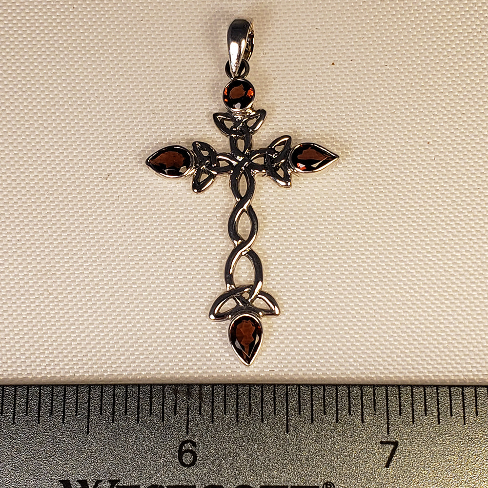 Garnet Sterling Silver Cross Pendant