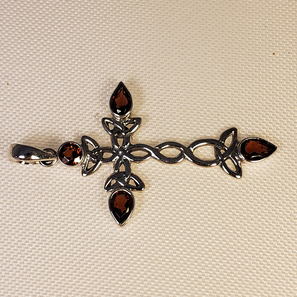Garnet Sterling Silver Cross Pendant