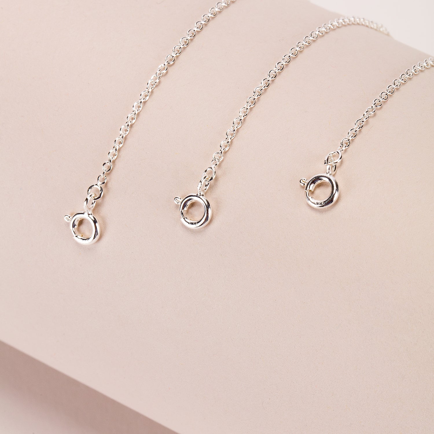 1", 3", 5". 2", 4", 6" inch extender chains. Made from Italian Sterling Silver. Thin and very strong.
