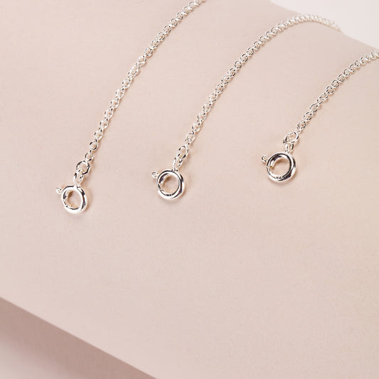1", 3", 5". 2", 4", 6" inch extender chains. Made from Italian Sterling Silver. Thin and very strong.