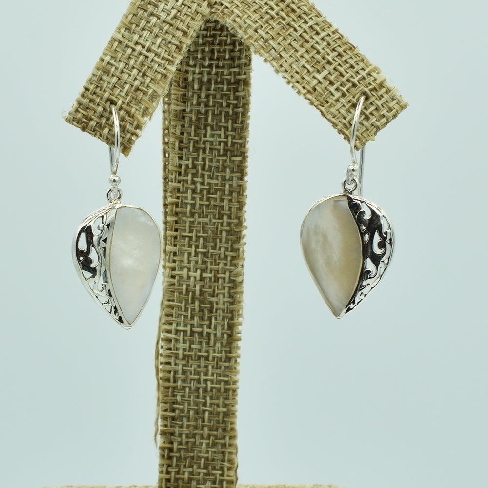 Mother of Pearl or Red Coral or Abalone Sterling Silver Earrings