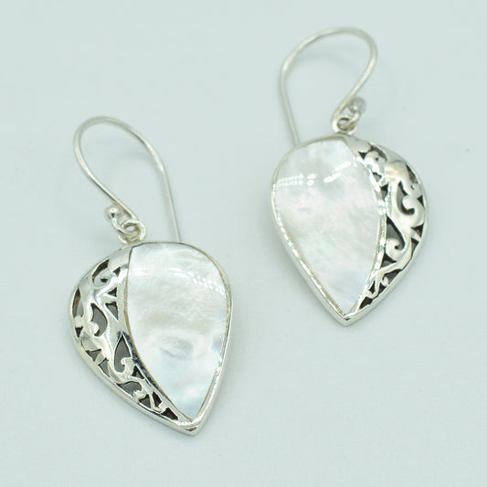 Mother of Pearl or Red Coral or Abalone Sterling Silver Earrings