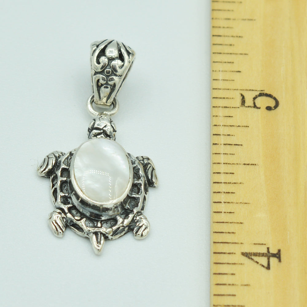 Small Sterling Silver Turtle Pendant set with either Mother-of-Pearl or Red Coral