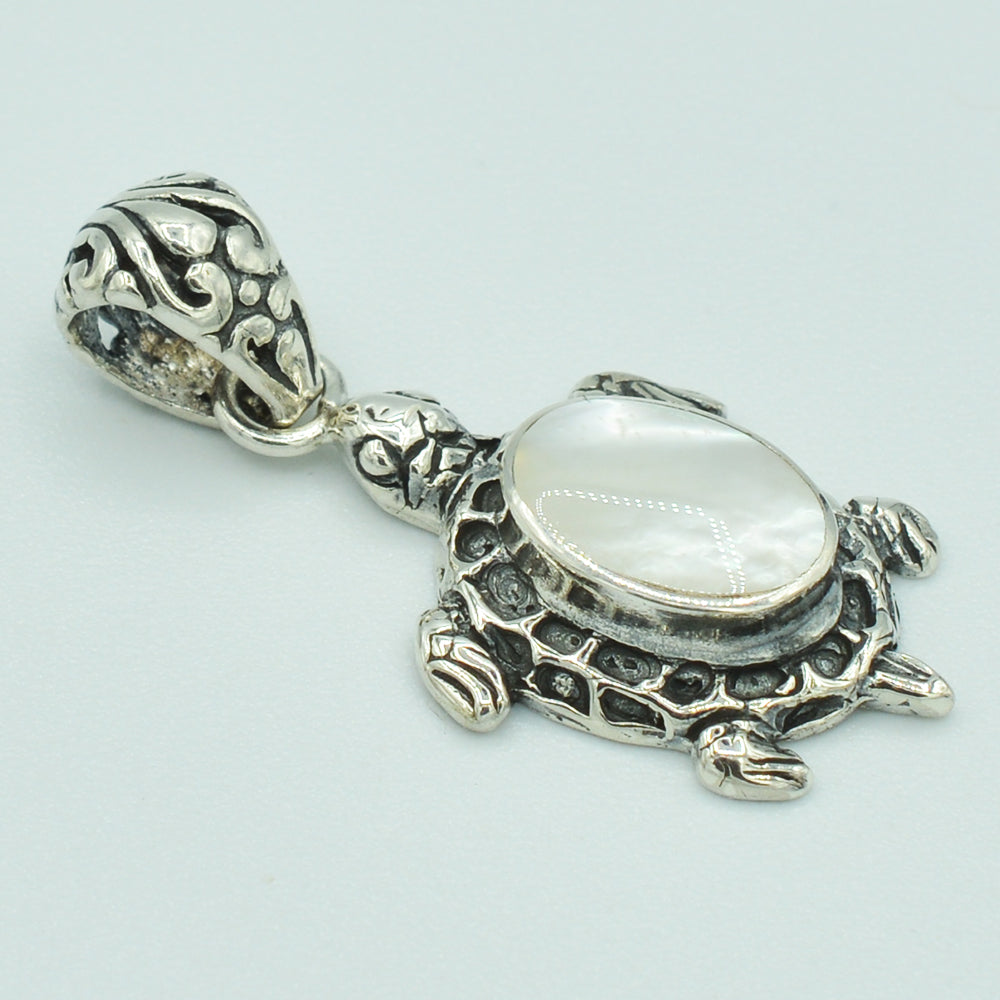 Small Sterling Silver Turtle Pendant set with either Mother-of-Pearl or Red Coral