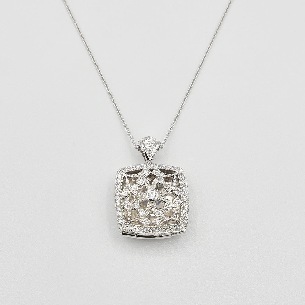 Sterling Silver Locket with Cubic Zirconia (CZ) Square shape