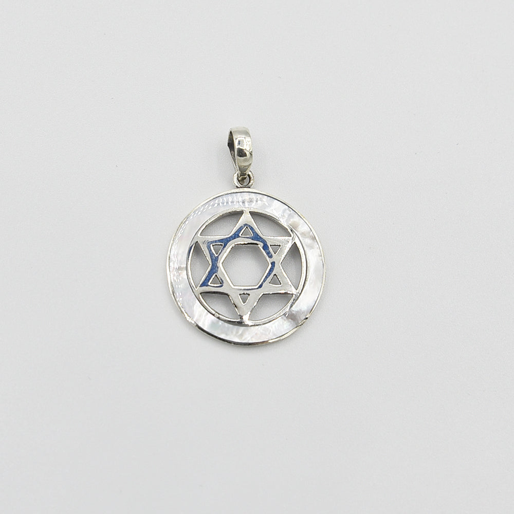 Sterling Silver Star of David Pendant with either Abalone, Mother of Pearl or Red Coral
