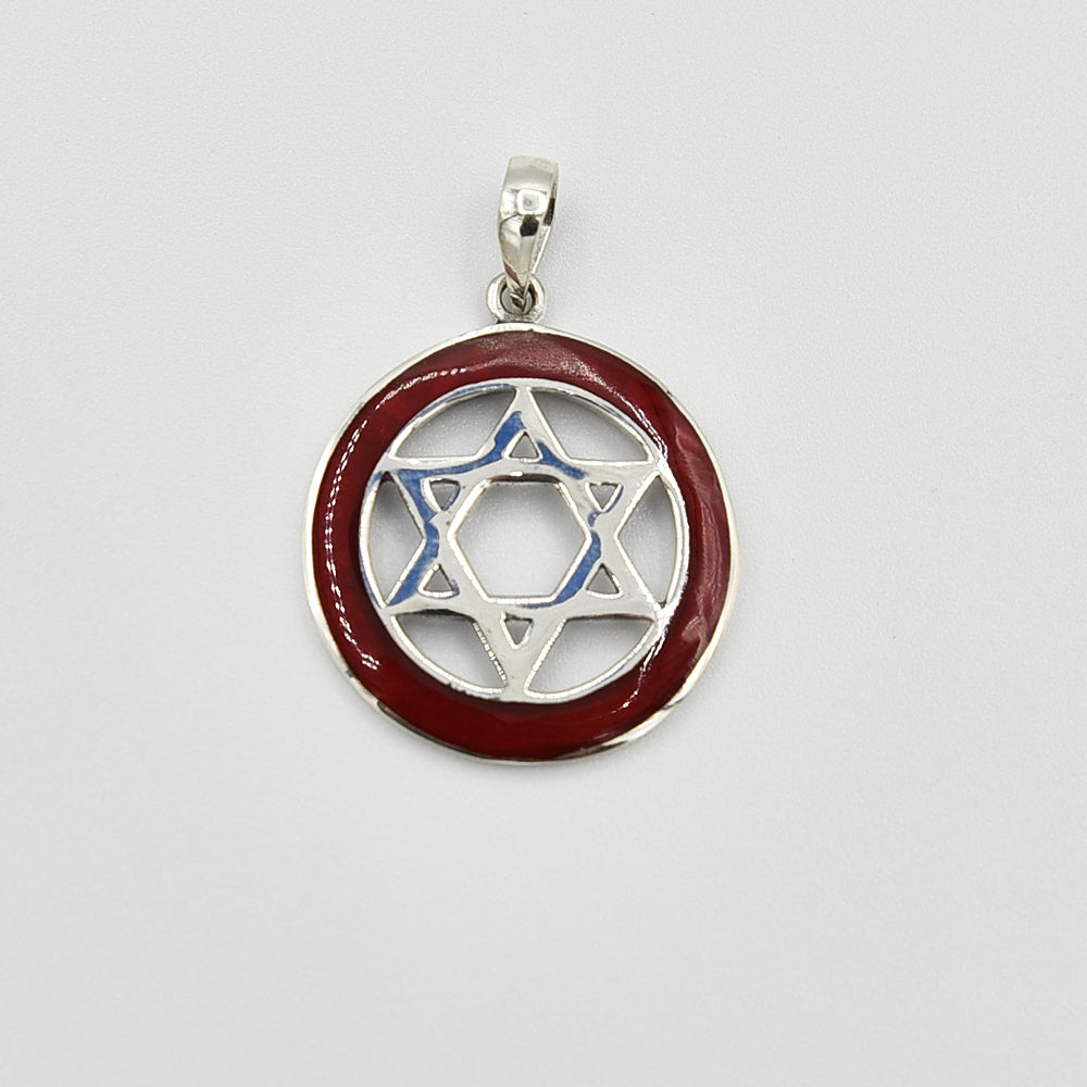 Sterling Silver Star of David Pendant with either Abalone, Mother of Pearl or Red Coral