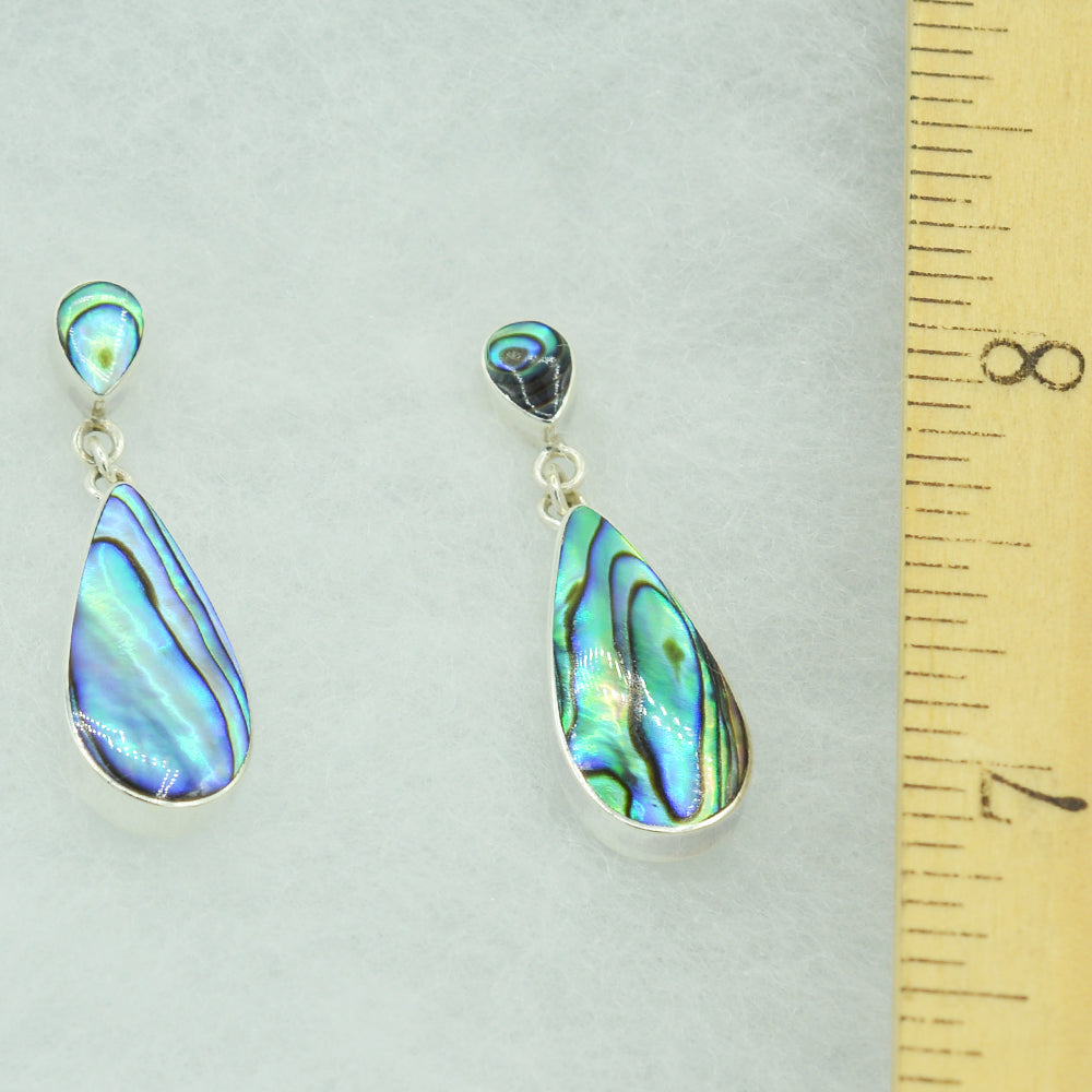 Sterling Silver Teardrop Earrings inlaid with Mother-of-Pearl, Red Coral, or Abalone
