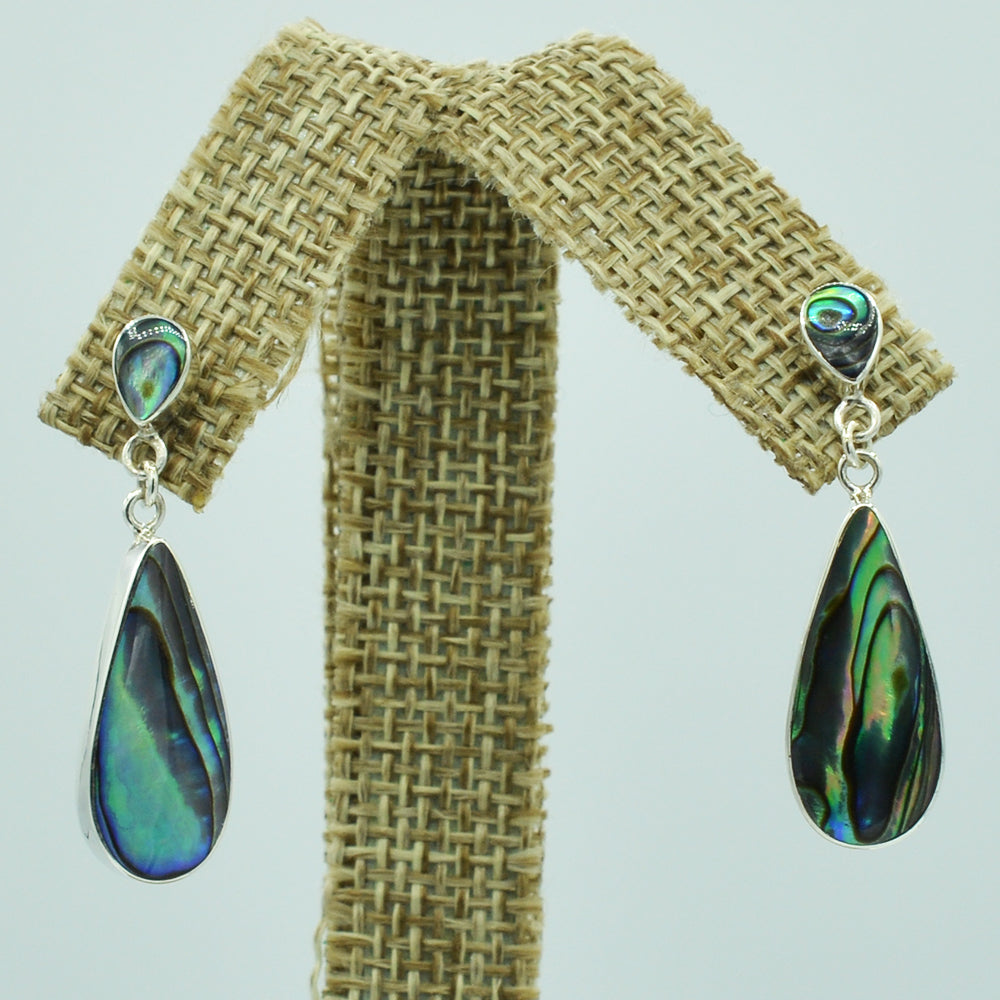 Sterling Silver Teardrop Earrings inlaid with Mother-of-Pearl, Red Coral, or Abalone