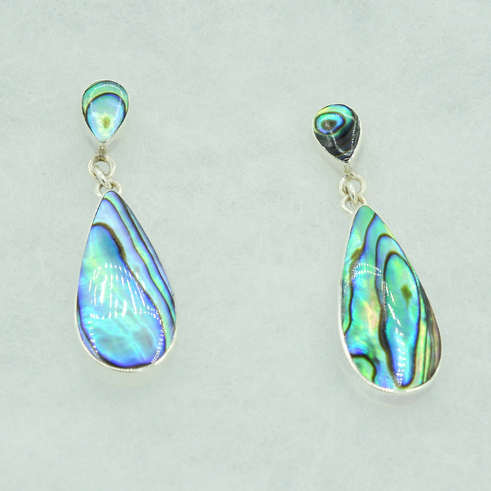 Sterling Silver Teardrop Earrings inlaid with Mother-of-Pearl, Red Coral, or Abalone