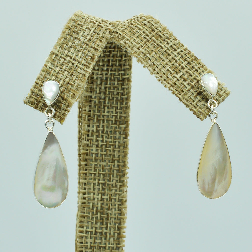 Sterling Silver Teardrop Earrings inlaid with Mother-of-Pearl, Red Coral, or Abalone