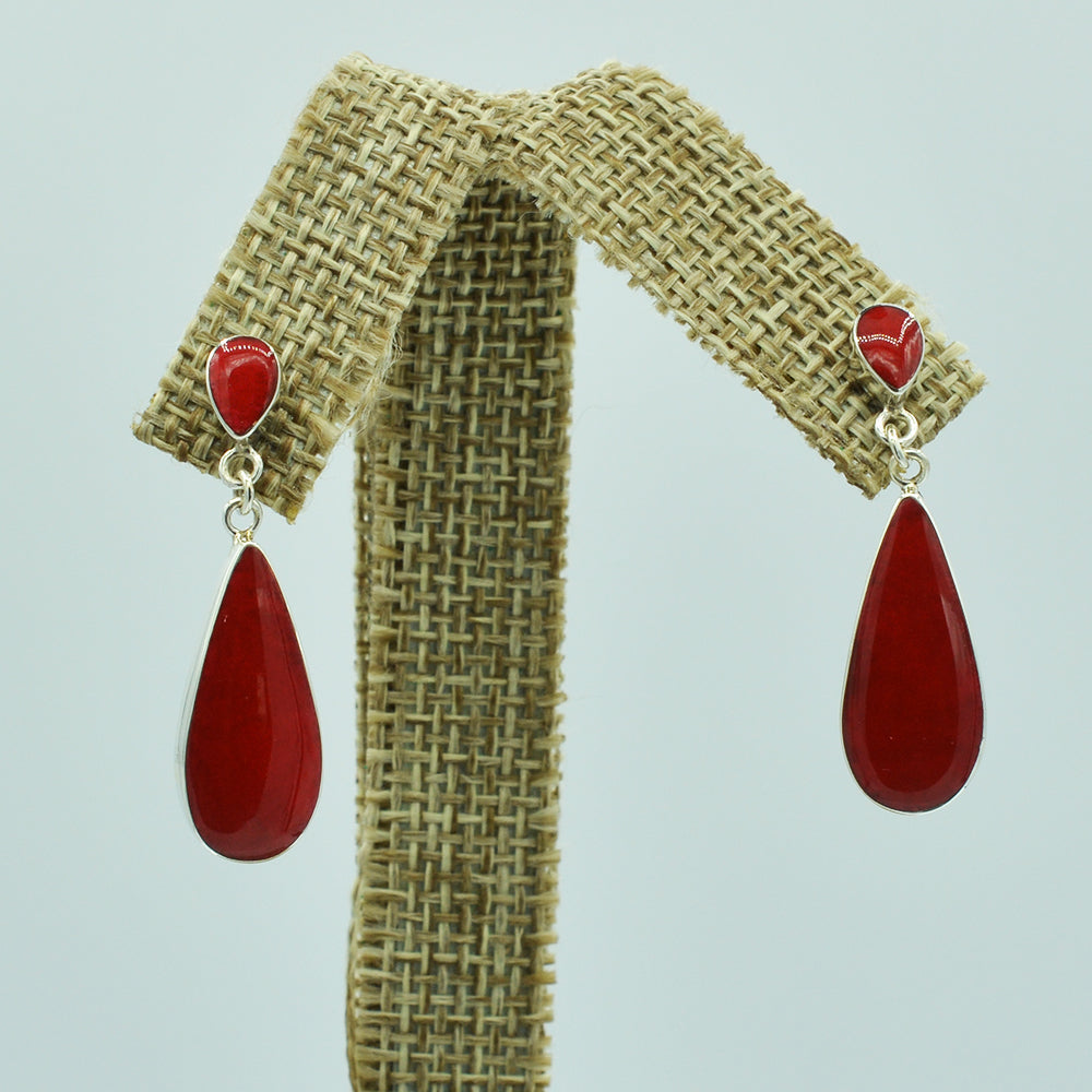 Sterling Silver Teardrop Earrings inlaid with Mother-of-Pearl, Red Coral, or Abalone
