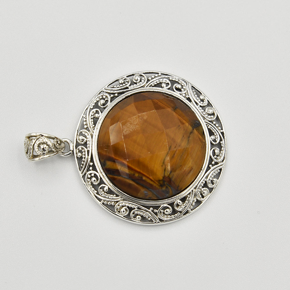 Tiger-eye Faceted Sterling Silver Earrings Round 3/4" Round - one of a kind