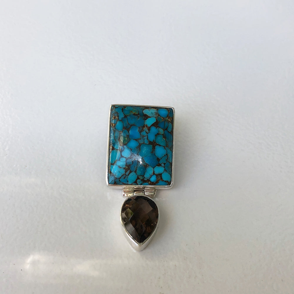 Turquoise and Smokey Topaz Sterling Silver Enhancer