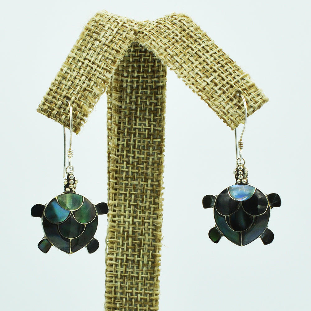 Mother of Pearl or Red Coral or Abalone Turtle Sterling Silver Earrings