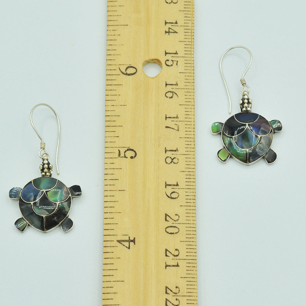 Mother of Pearl or Red Coral or Abalone Turtle Sterling Silver Earrings