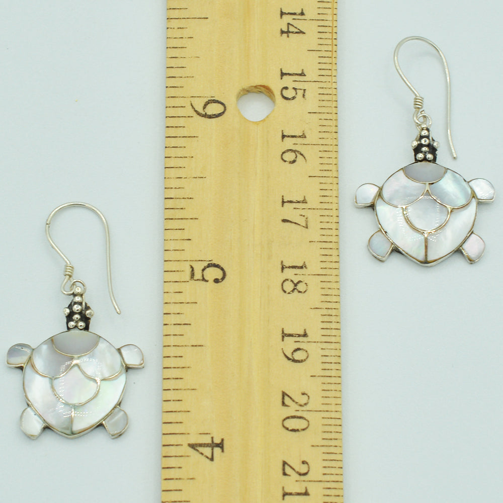Mother of Pearl or Red Coral or Abalone Turtle Sterling Silver Earrings