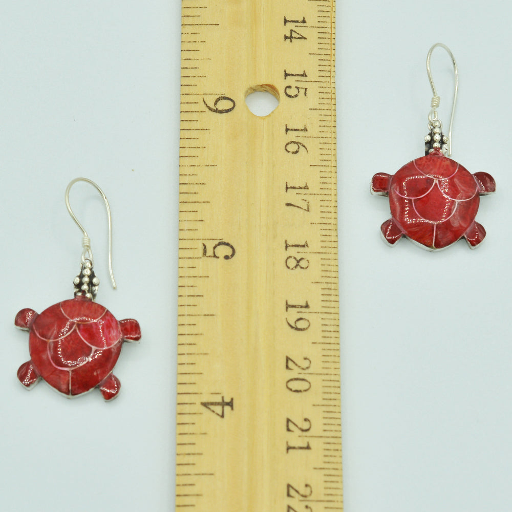 Mother of Pearl or Red Coral or Abalone Turtle Sterling Silver Earrings