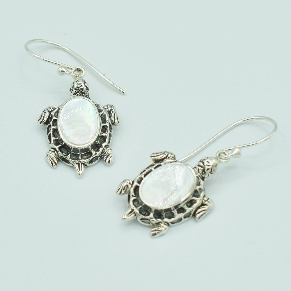 Sterling Silver Turtle Earrings with inlaid Mother-of-Pearl or Abalone