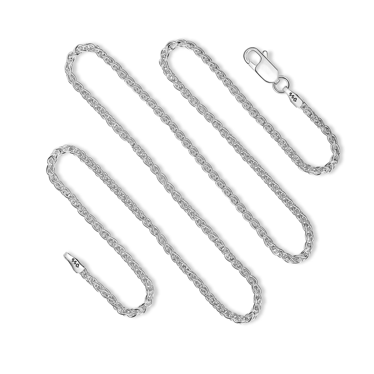 925 Sterling Silver Wheat Chain 1.5MM or 2MM with a Lobster Claw Clasp 16"-30"