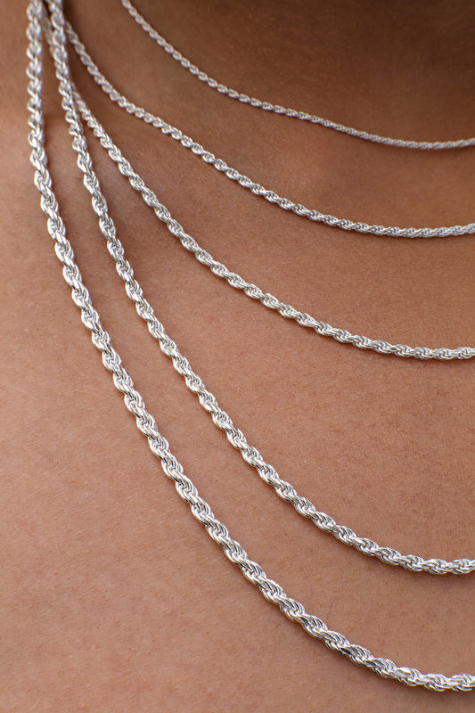 2MM Sterling Silver Rope Chain with Lobster Claw Clasp 16"-30"