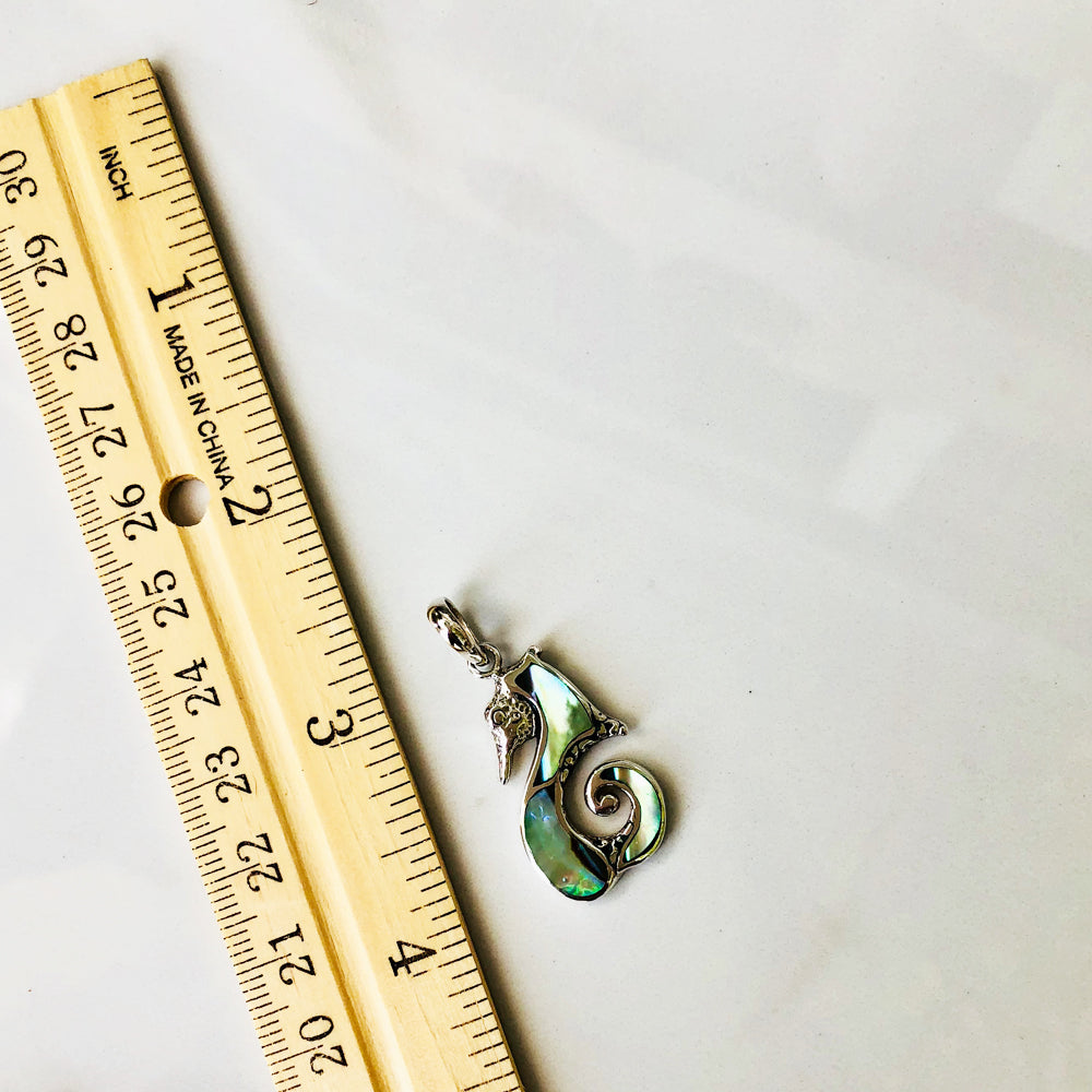Abalone Sterling Silver Sea Horse. About an inch long