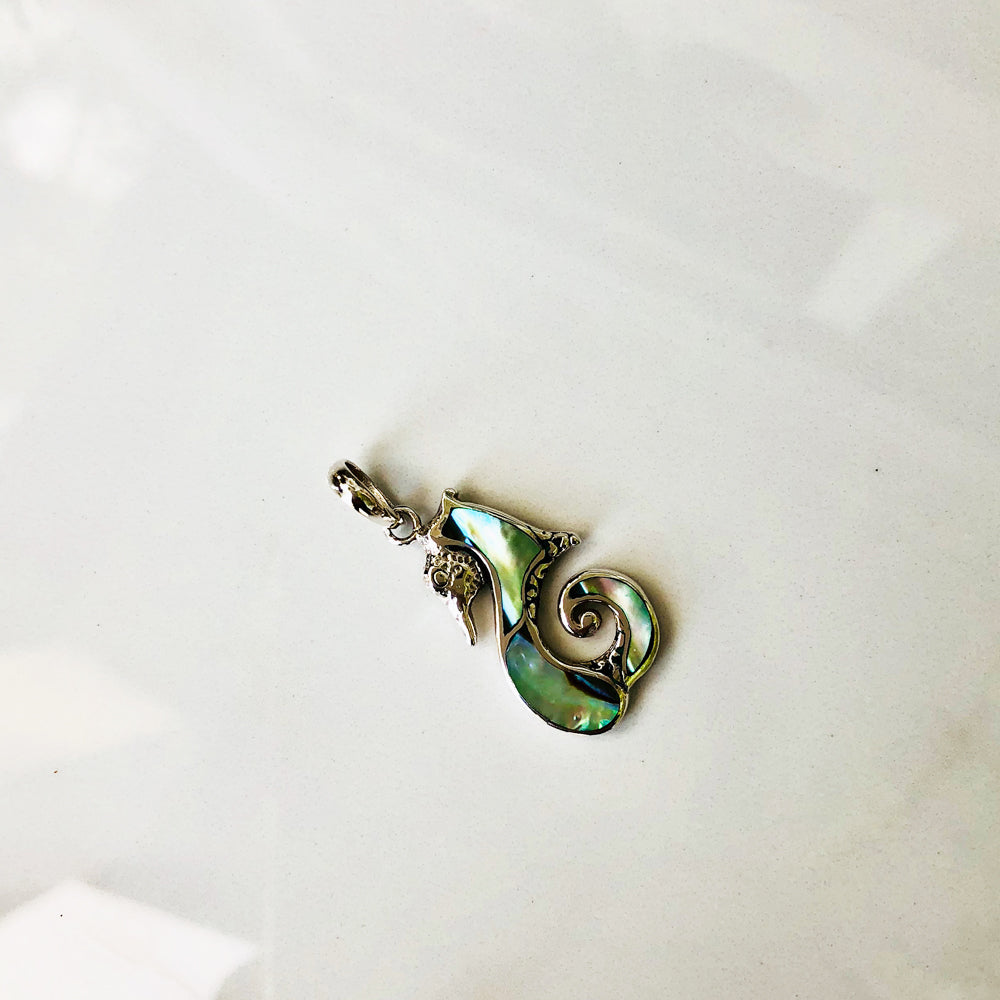 Abalone Sterling Silver Sea Horse, 1 inch