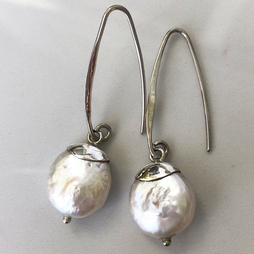 Sterling Silver Coin Pearl Earrings