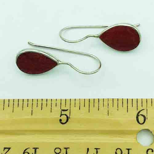 Coral and Sterling Silver dangle pierced Earrings. tear shape.