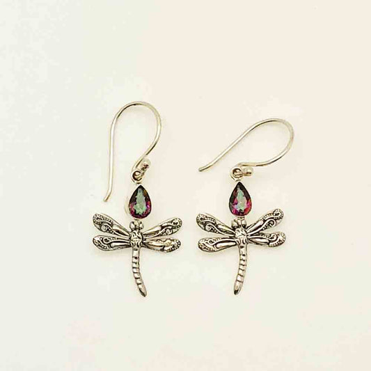 Dragon Fly Sterling Silver Earrings with Mystic Topaz
