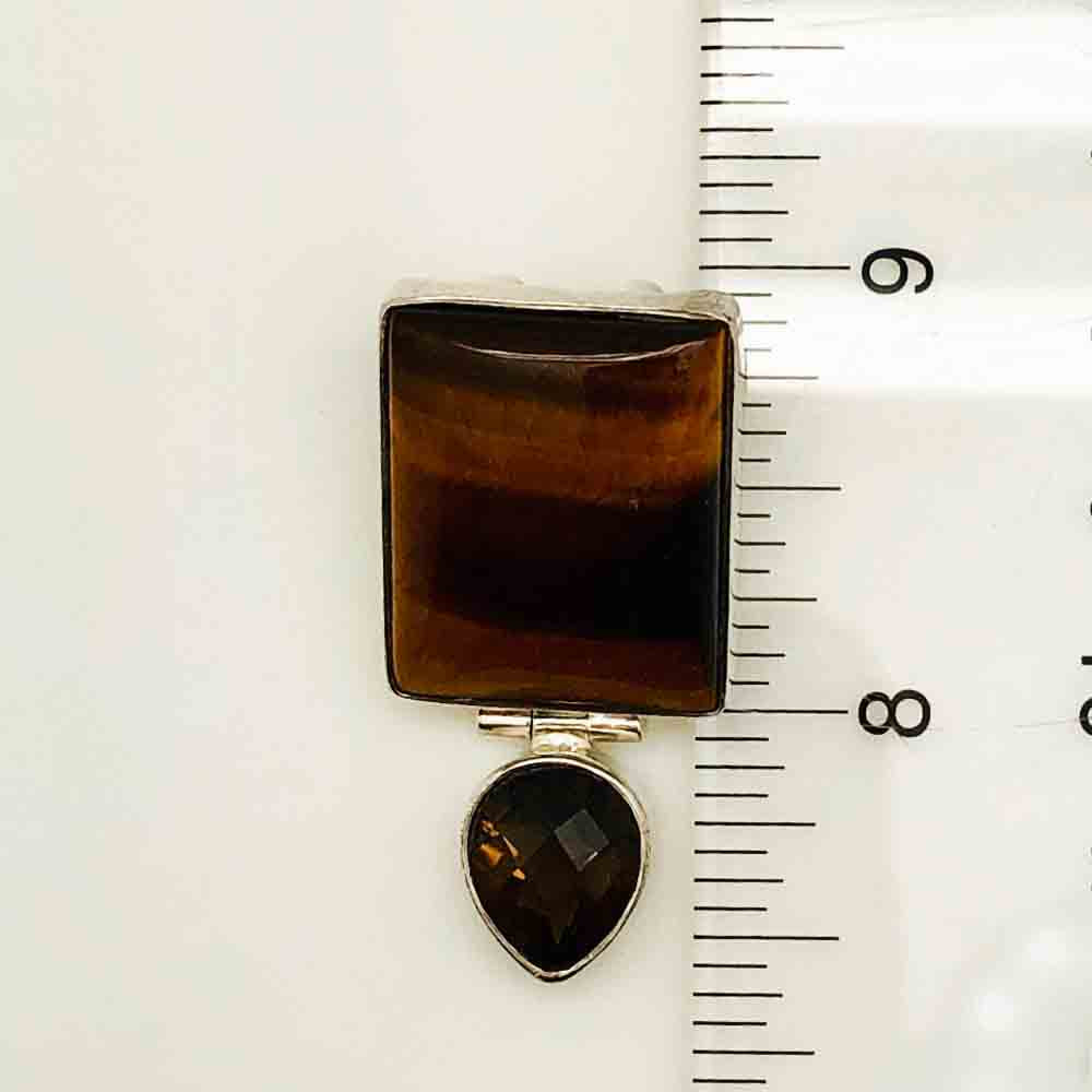 Sterling Silver and Smokey Quartz Tigers Eye Enhancer/Pendant