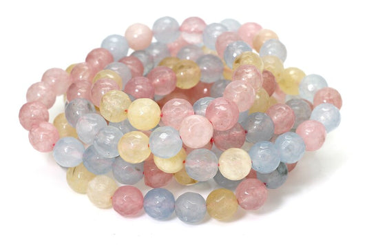 Rainbow Agate Faceted Round Gemstone Beads Stretch Bracelet