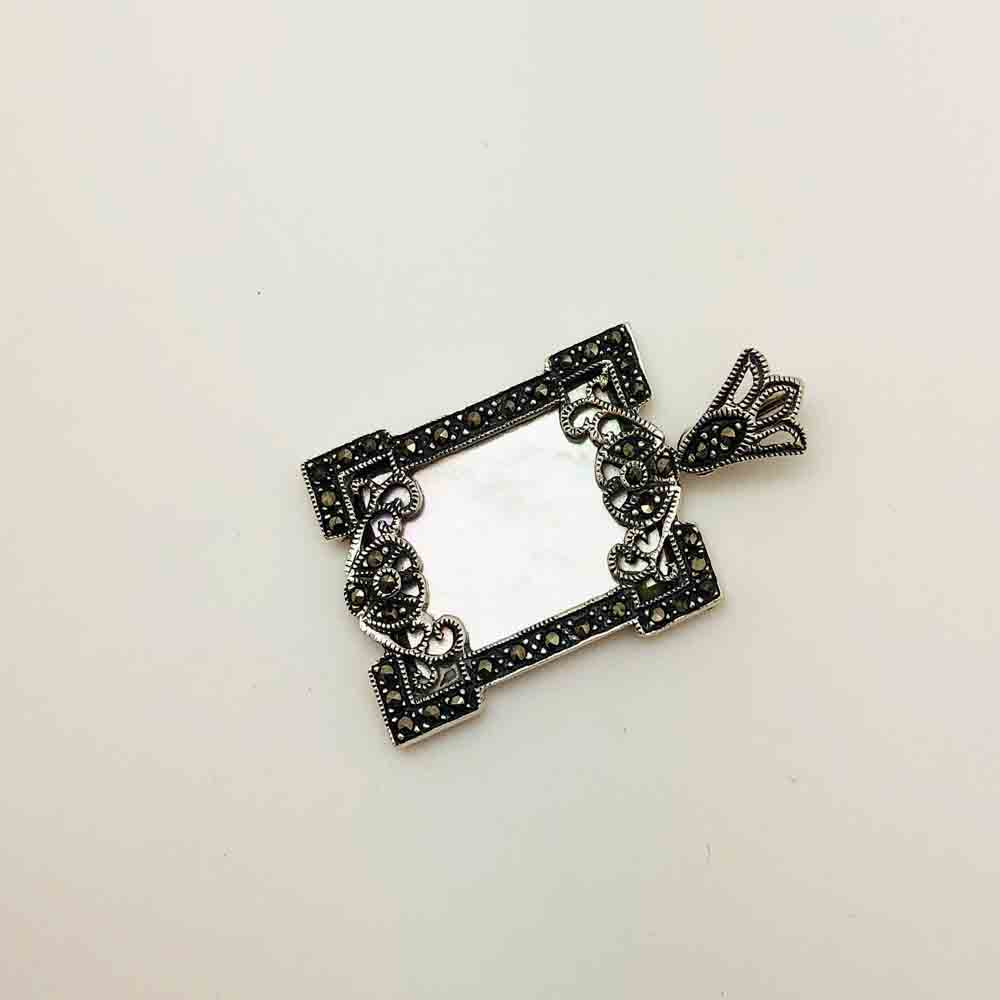 Sterling Silver Marcasite and Mother of Pearl Pendant