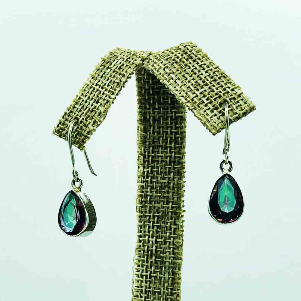 Genuine Mystic Topaz Tear Drop Sterling Silver Earrings