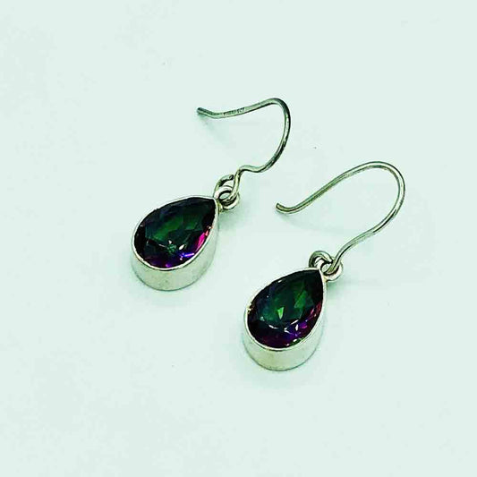 Genuine Mystic Topaz Tear Drop Sterling Silver Earrings