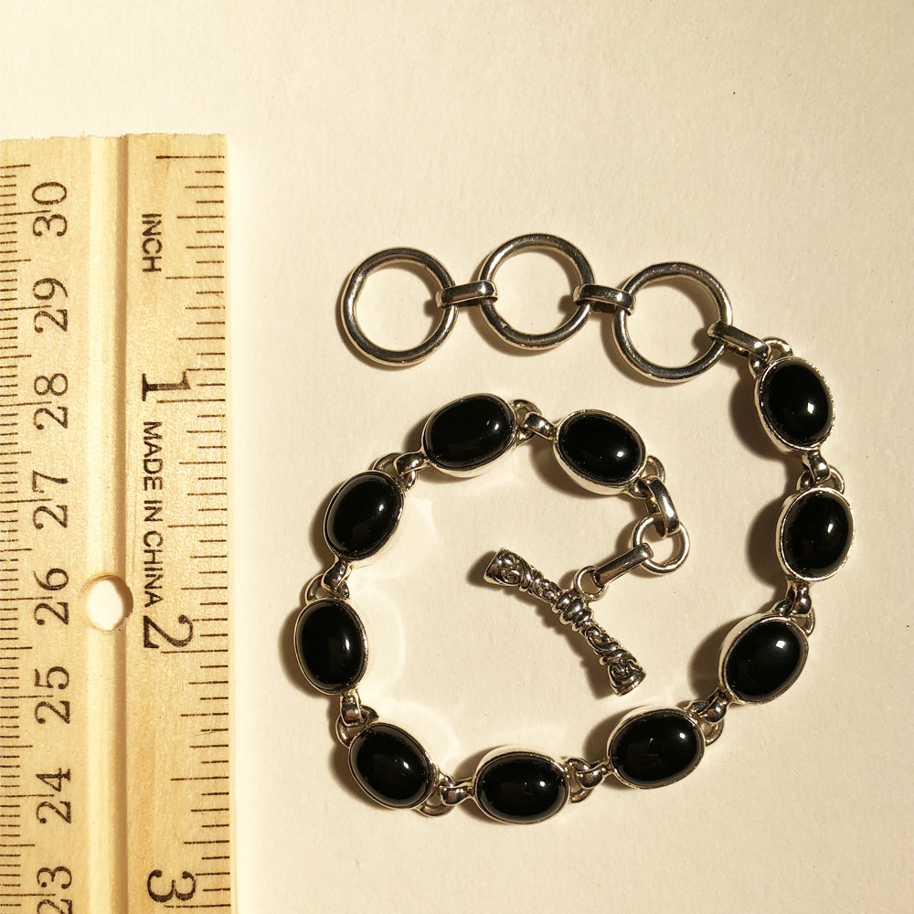 Oval Onyx Silver Bracelet-cabochon Set in Sterling Silver one of a kind