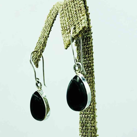 Tear Drop Sterling Silver Onyx Earrings