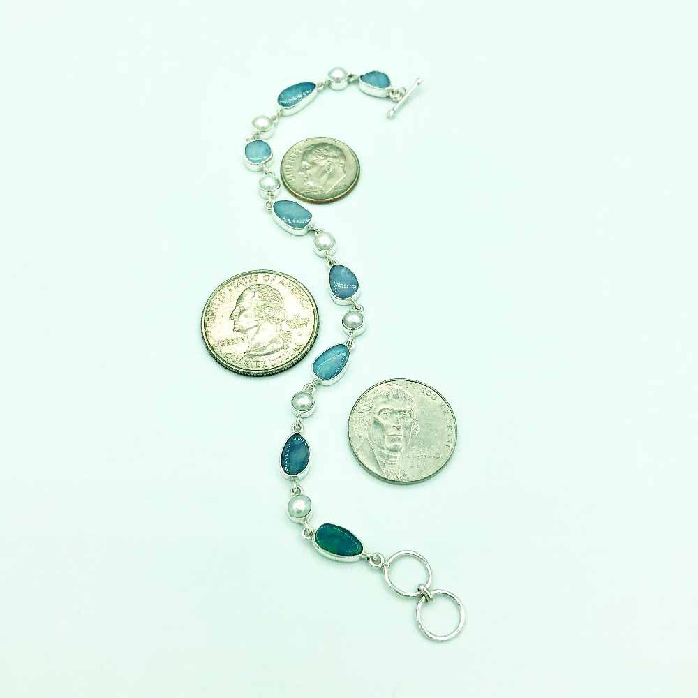 Opal and Pearl Sterling Silver Toggle Bracelet