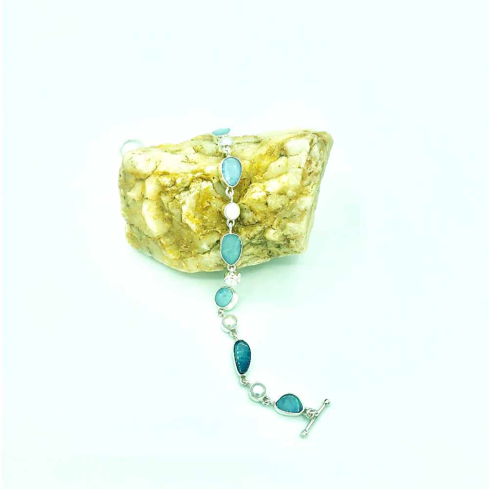 Opal and Pearl Sterling Silver Toggle Bracelet
