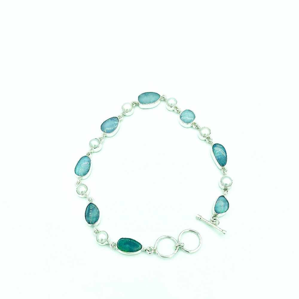 Opal and Pearl Sterling Silver Toggle Bracelet