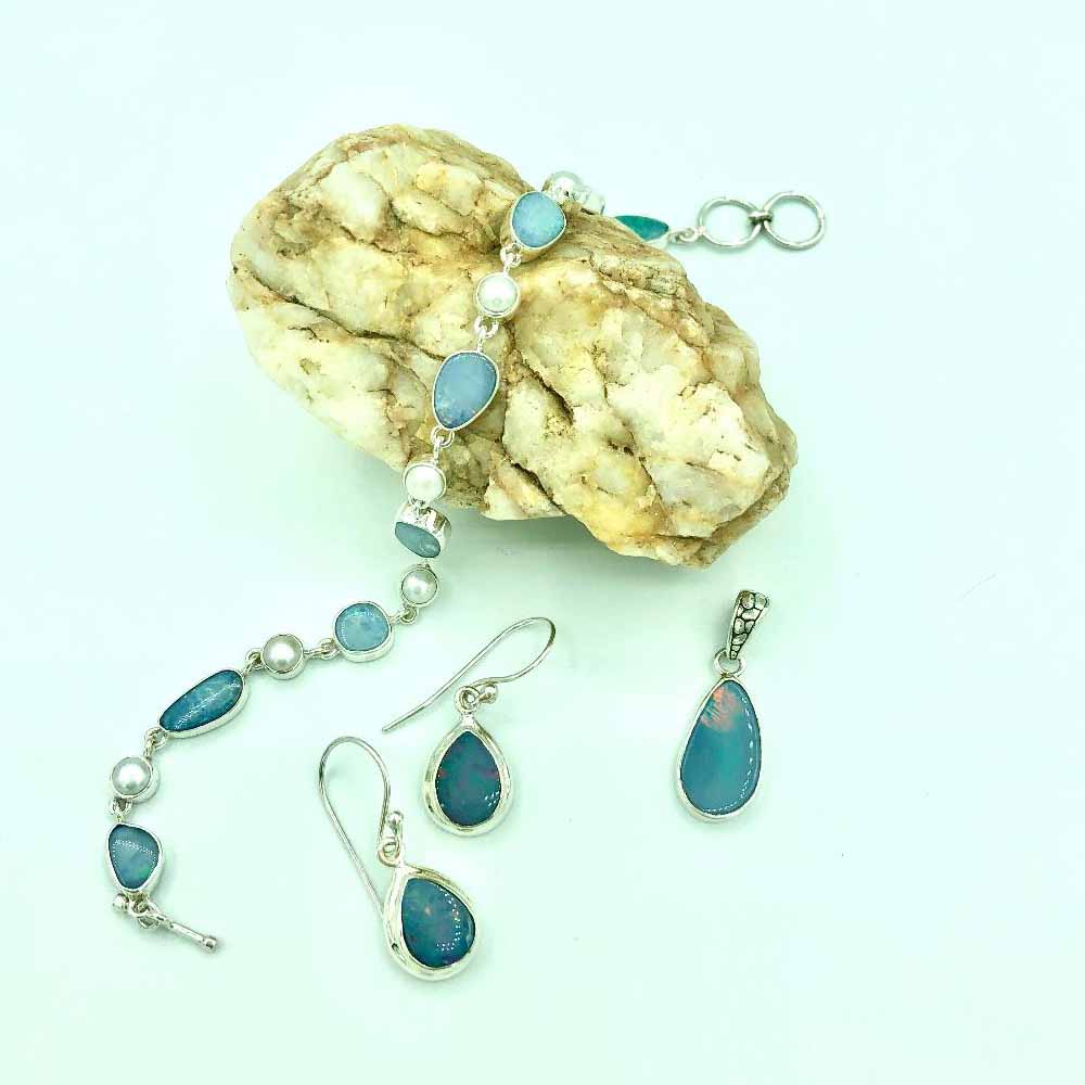 Opal and Pearl Sterling Silver Toggle Bracelet